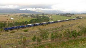 TheBlue Train traverses the South African countryside